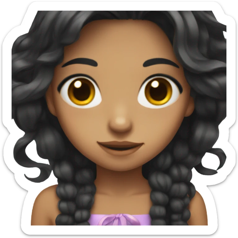 girl with long black hair with ribbon in her hair and  tan skin sticker