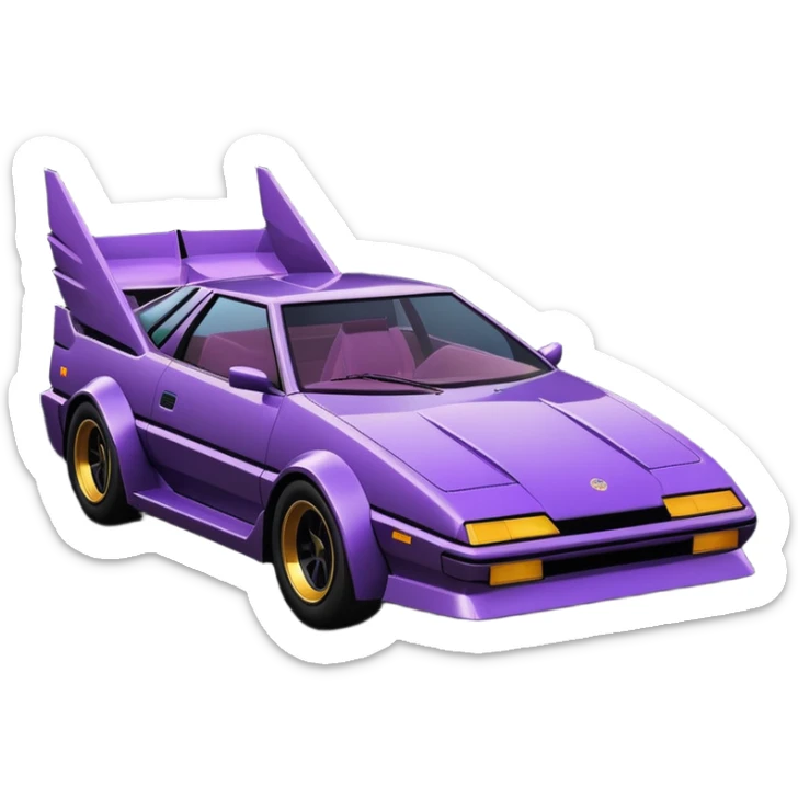  the animated series Batgirl’s aerodynamic opulent dark  futuristic concept loosely based on Toyota 1986 AE86 (flat long straight faceted mechanical body) winged stealthy street hot rod  sticker