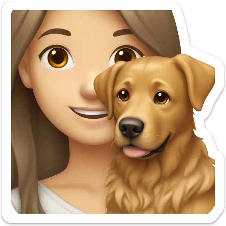 Smiling girl with long brown hair and a shaggy golden Labrador dog with brown eyes sticker