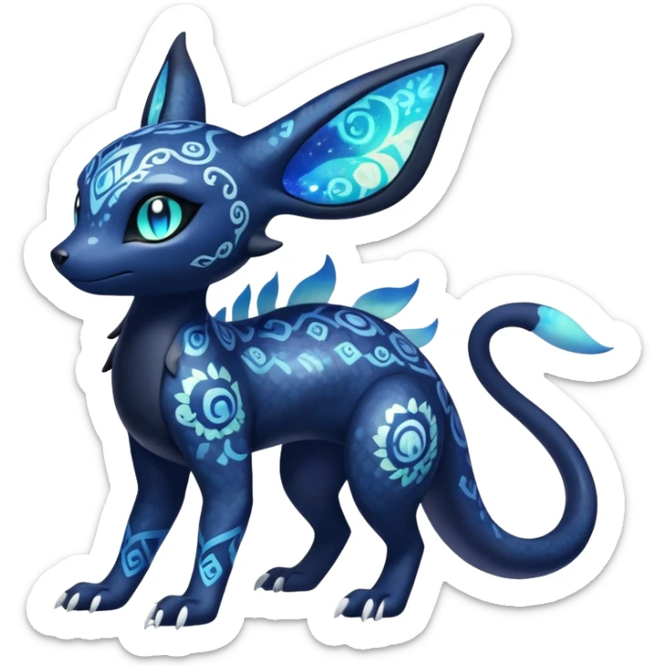 Colorful Iridescent Exotic Nebulae Salandit-Meowstic-Umbreon-Fakémon-hybrid-creature (full body)  sticker