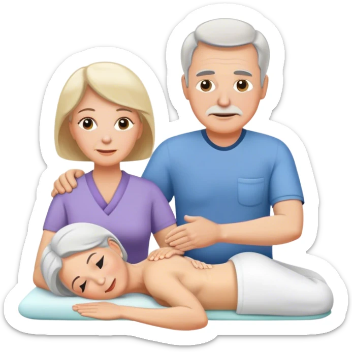 60-year-old white man giving massage to 60-year-old white woman sticker