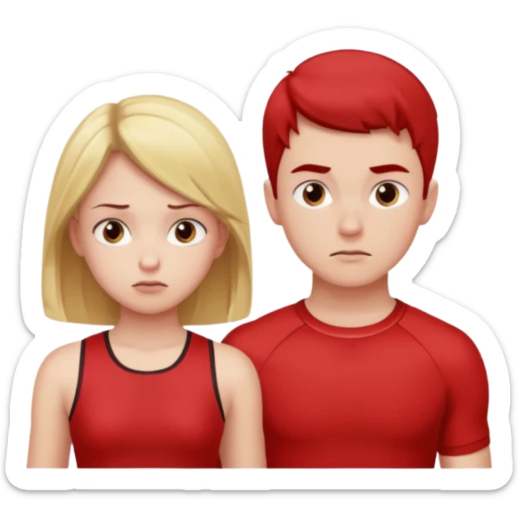 Girl and boy in red gym clothes who are thinking about something sticker