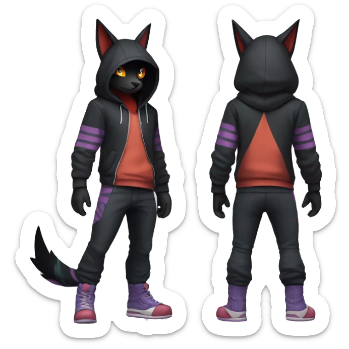 Cool Anthro Black Noibat-Quilava-Litten-Pokémon with edgy stripes and a hoodie Full Body sticker