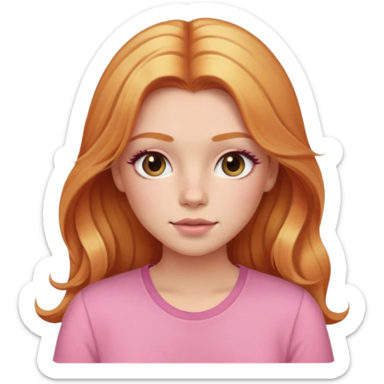 Ginger with blonde highlights long haired girl with lashes, blush, and pink shirt sticker