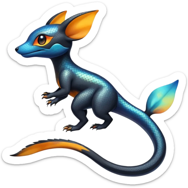 Colorful Iridescent Exotic Salandit-Aurorus-Umbreon-Fakémon-hybrid-creature (full body)  sticker