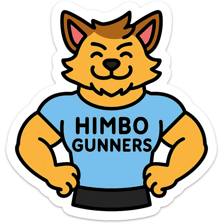 muscular furry character wearing a t-shirt that says 'Himbo Gunners' sticker