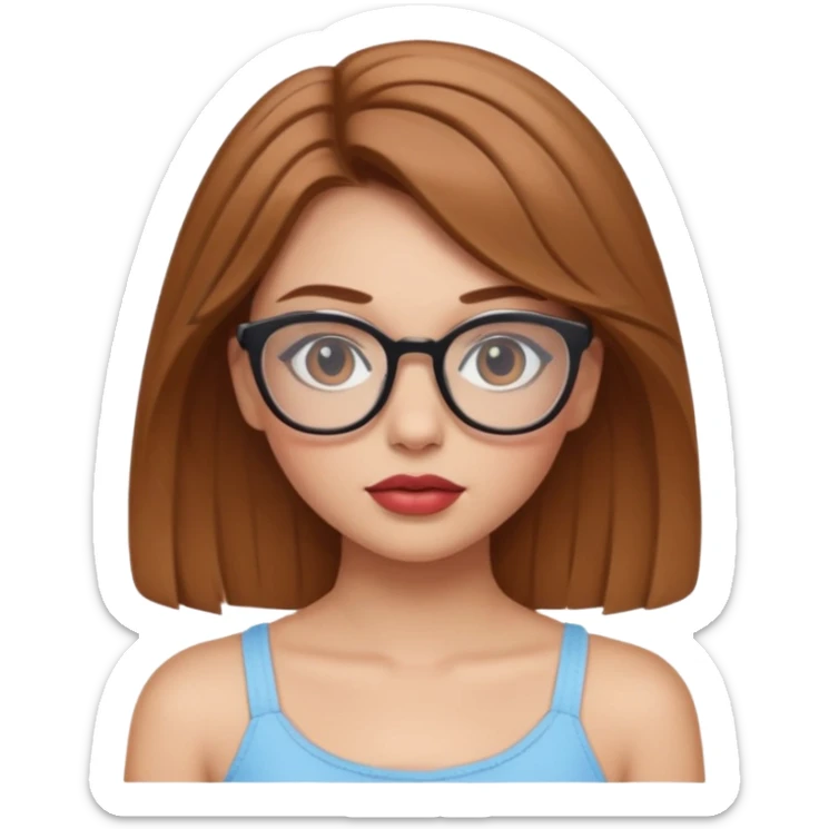 Hafif kahverengi saçlı, beyaz tenli, gözlüklü, crop giyinen ,dolgun dudaklı,makyajlı bir kiz sticker