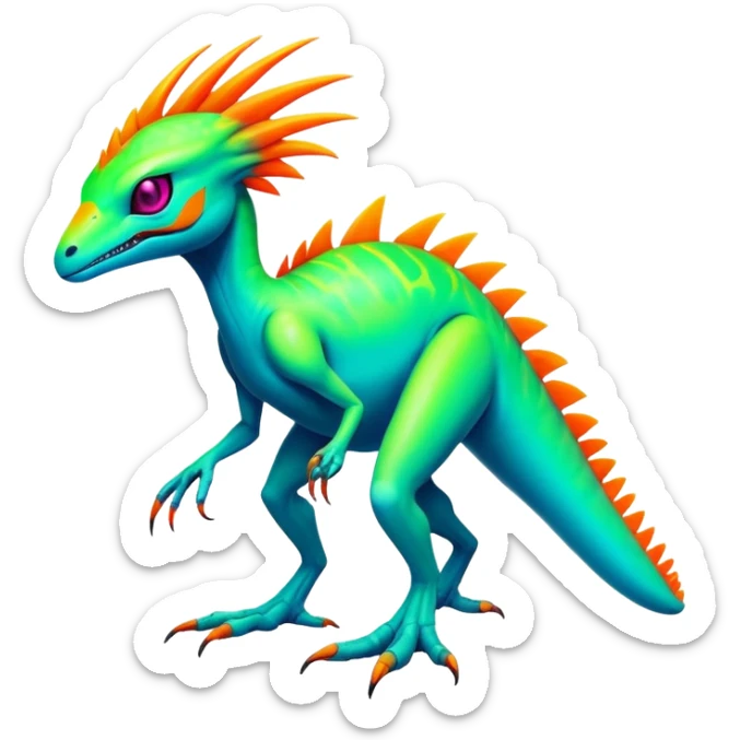 Tropical futuristic lush cool edgy neon Fionbri-Vernid-Elgyem-creature (full body) sticker