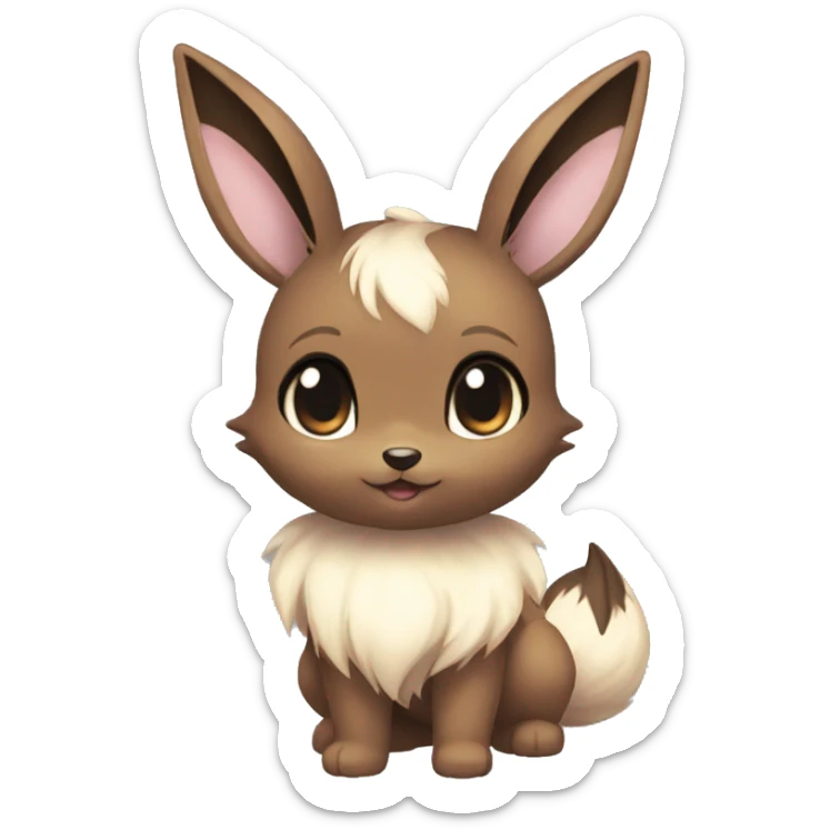 Kawaii Shiny Pastel Eevee with dark brown long emo hair covering her eyes Full Body sticker
