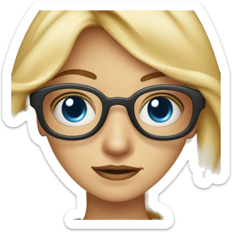 Frau mit blondes kurzes Haar mit blaue Augen mit Sommersprosse und braune Brille sticker