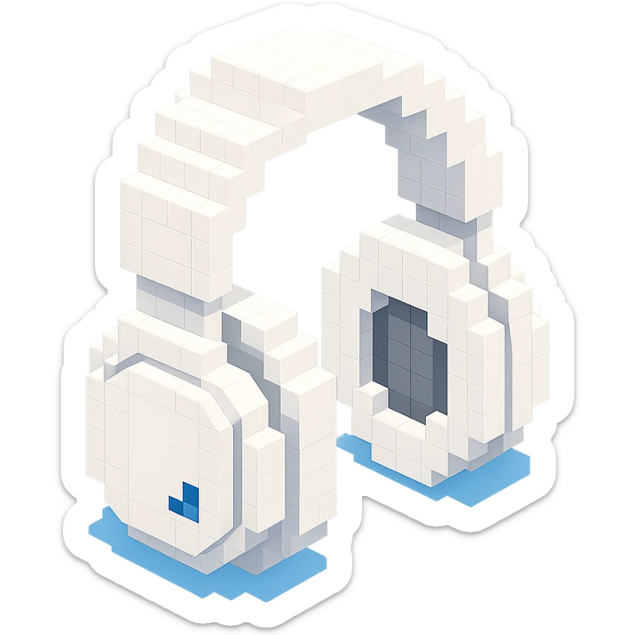 white Sony headphones, chunky and bold sticker