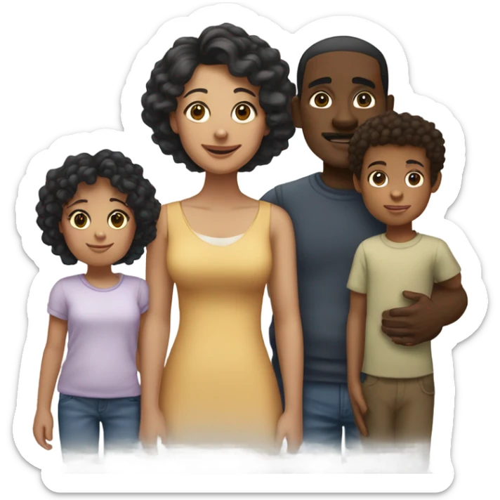 Black dad with light skin mom and light skin toddler and brown skin teen and brown skin baby sticker