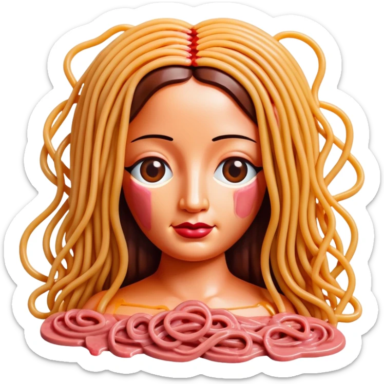 monalisa made of SPAM meat melted pink dripping sauce spaghetti portrait sticker