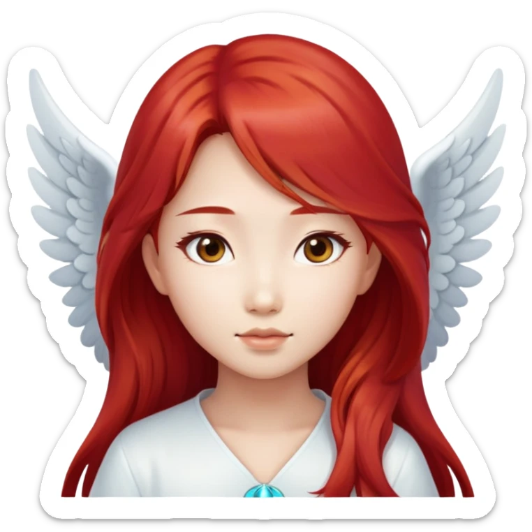 Asian angel girl with long red hair and oval face sticker