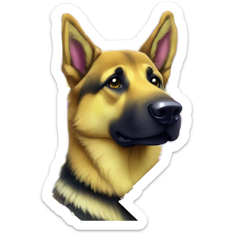 .Zombie_ Vaporwave black holographic oilslick zombie yellow German shepherd dog yellow caution tape graffiti stripes iridescent blue purple yellow stripes sticker