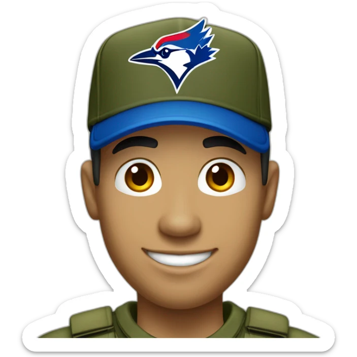 light skin guy in a army green shirt and royal blue toronto blue jays hat giving thumbs up sticker