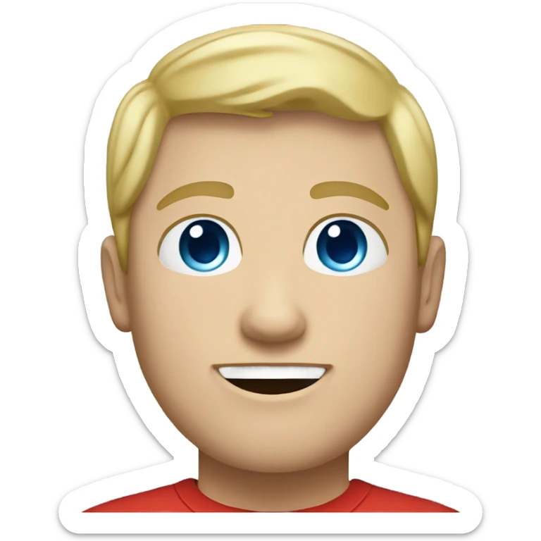 a caucasian, fat, teen with blonde hair and blue eyes in a red shirt sticker