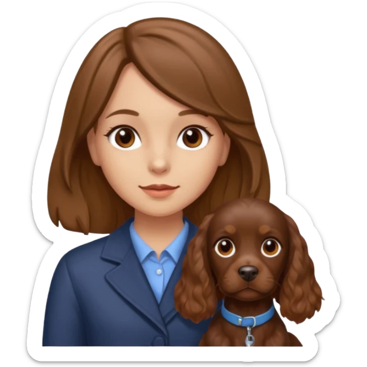 Chocolate cocker spaniel and a girl with dark blonde and Brown eyes sticker