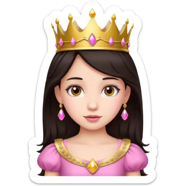 chica vestida de princesa con vestido rosa , piel blanca , pelo oscuro, corona dorada sticker