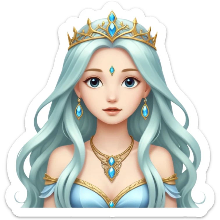 Beautiful fantasy girl with metal jewelry and long flowing hair, fantasy princess sticker