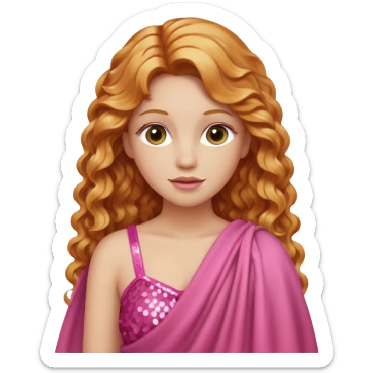 Venus, Goddess of  from Roman Deities with long strawberry blonde wavy hair, pink sequin toga sticker