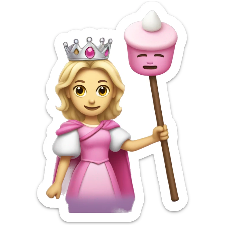 Princess wearing pink and a staff made of a match with a marshmallow on top sticker