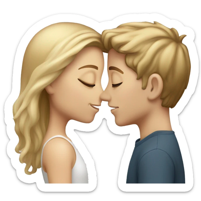 White girl with brown hair kissing white boy with blond hair sticker