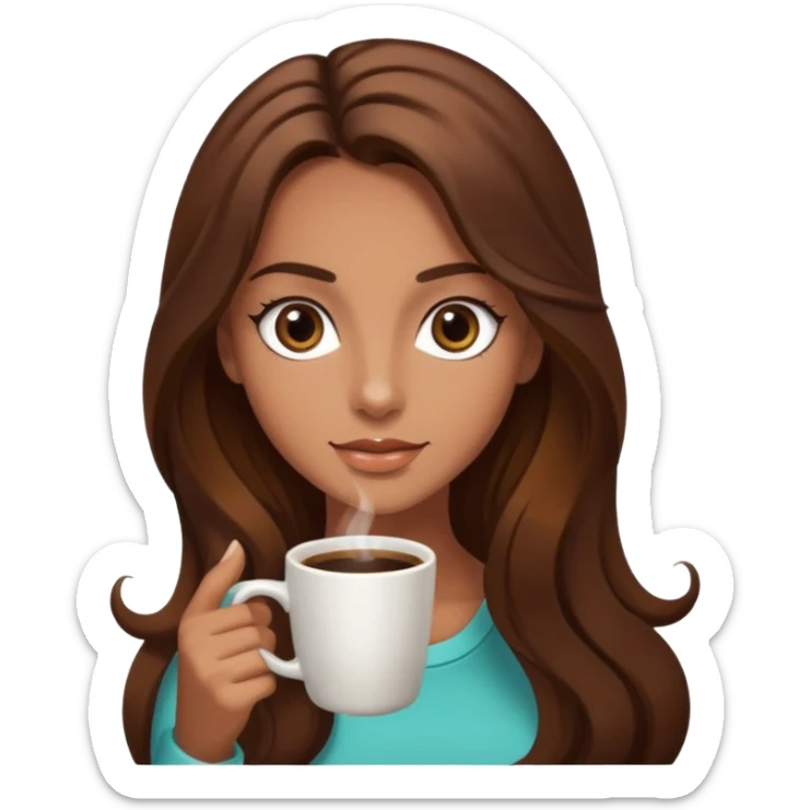 big dark eyes and tanned skin brown hair glamorous long hair with coffee  sticker