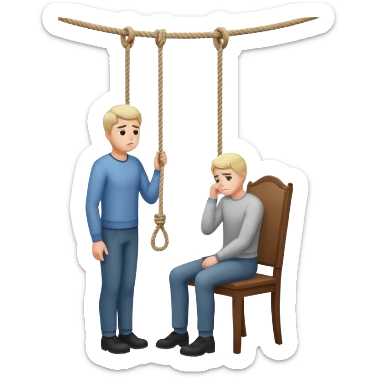 A man standing in the chair and looking at the hanging rope thinking to suicide  sticker