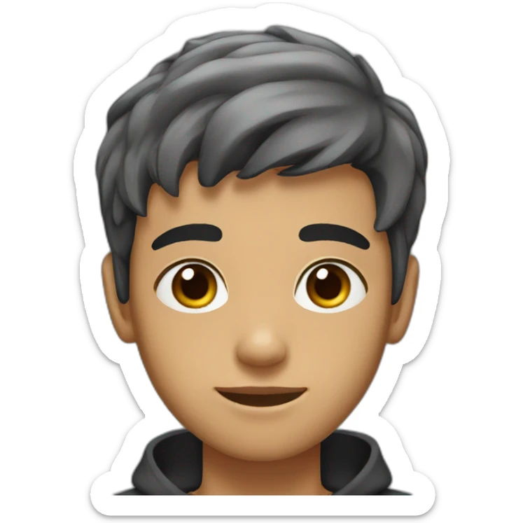 A teenager boy with 16age with brown skin and brown eyes and a clearly black hair sticker