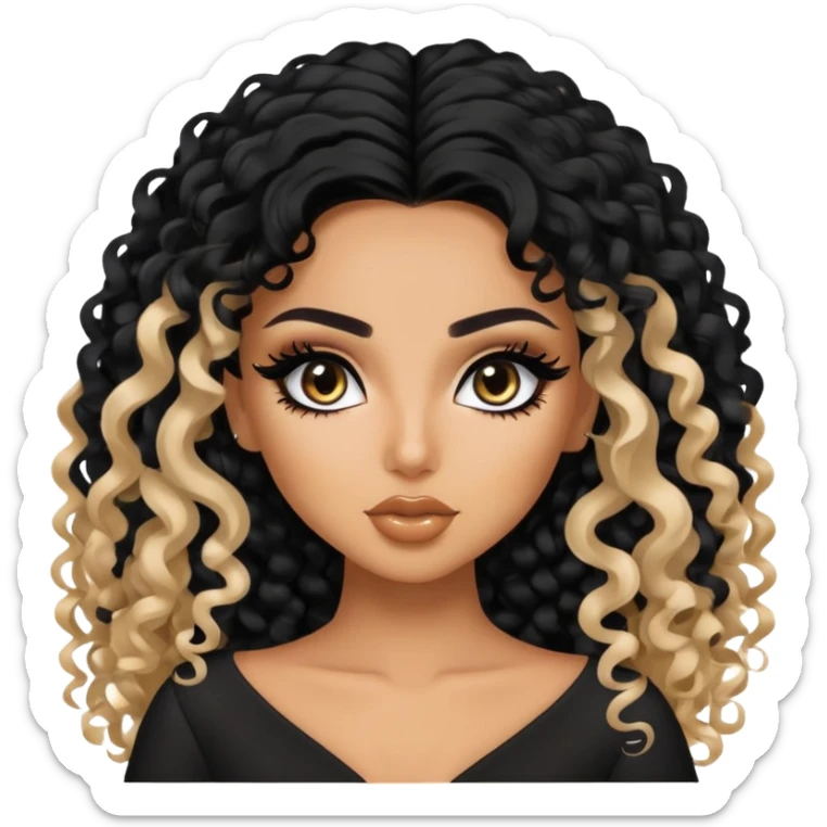 Saudi beauty, pretty bratz baddie, black eyeliner, curly long hair sticker