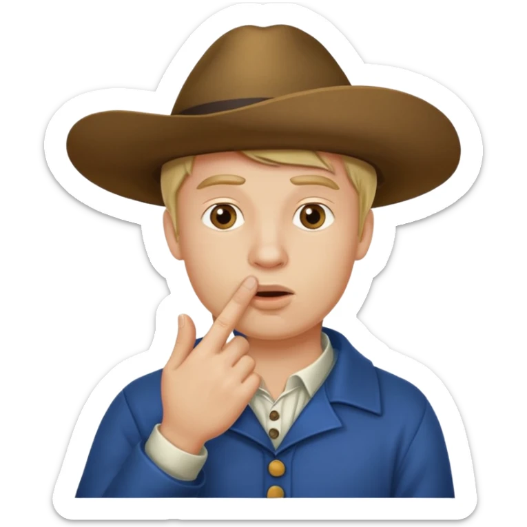 Generate a Dutchman holding his finger to his mouth. Like a secret. PNG on a transparent background. sticker