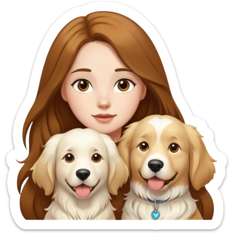 a  girl with long hair with two white Golden Retriever sticker