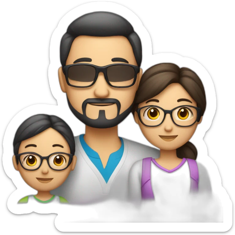 Familia hombre con gafas y barba, mujer china y niño sticker