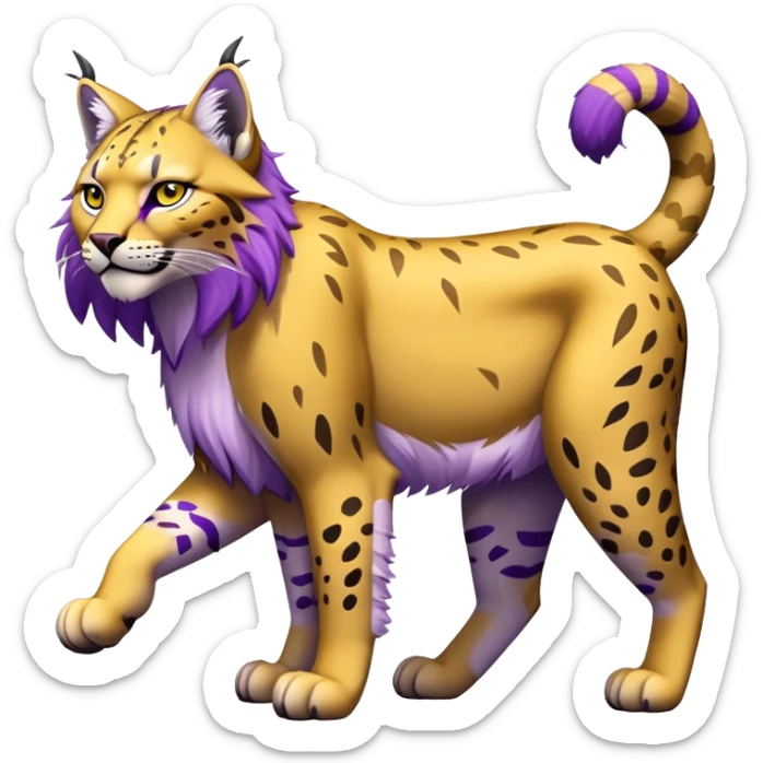 Yellow and purple Electric-type Bobcat-Lynx-Lion-Fakémon full body sticker