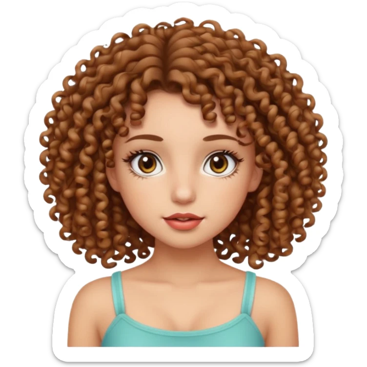 A cute girl with clean aesthetic, wearing a crop top and has curly hair and pretty hazel eyes, has long lashes and pretty lips sticker
