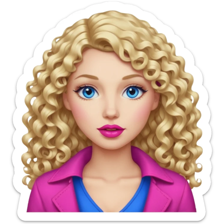 açık tenli  uzun kıvırcık sarı saçlı mavi gözlü   dudak rengi pembe yetişkin kadın sadece yüz emojisi sticker