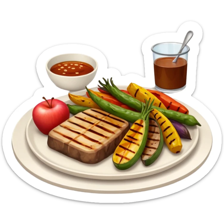 minimalist iOS style Apple emoji of a plate of plancha with vegetables and meat sticker