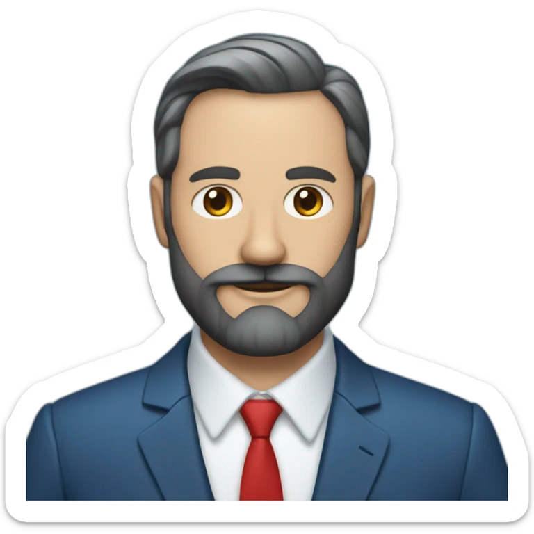Un barbu de 40 ans, avec un costume bleu marine, et une cravate rouge et une chemise bleu claire sticker