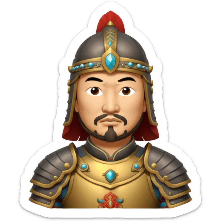 portrait of Genghis Khan in armor rotated 45 degrees to the right sticker