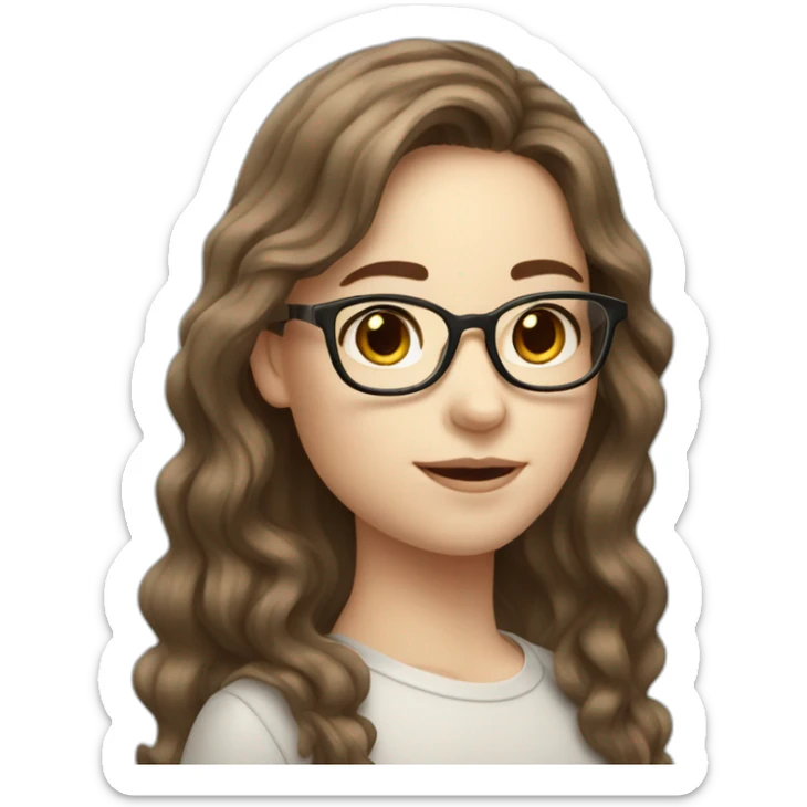 Girl with pale skin long wavy brown hair glasses and a mole sticker