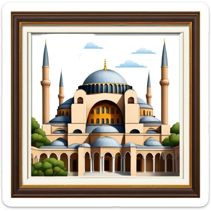 Cinematic Realistic Hagia Sophia Landmark Emoji, depicted with the majestic historic architecture rendered with intricate detail and dramatic, timeless lighting. sticker