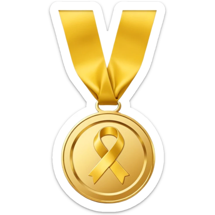 A golden medal with a glossy finish, featuring a central gold awareness ribbon symbol, NO NECK RIBBON sticker