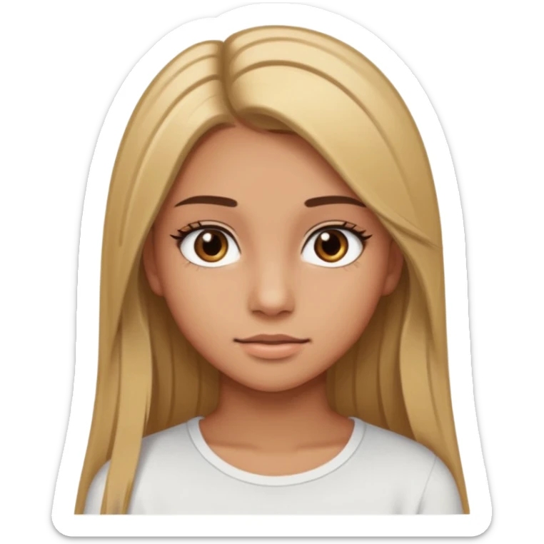 make a teenage 17 year old woman emoji with straight long brown hair and blonde highlights and brown eyes with pretty eyelashes wearing a white top  sticker