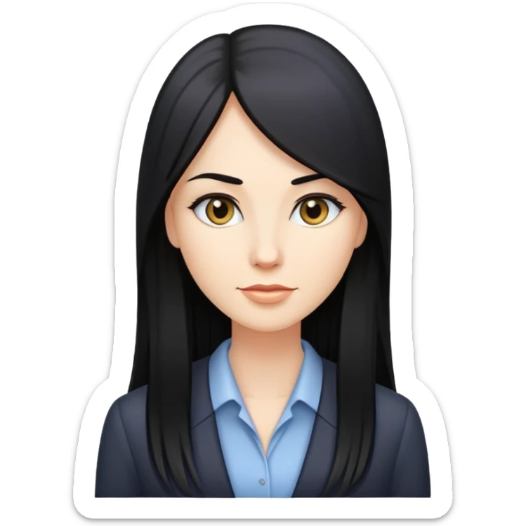 business woman long straight caucasian long black hair sticker