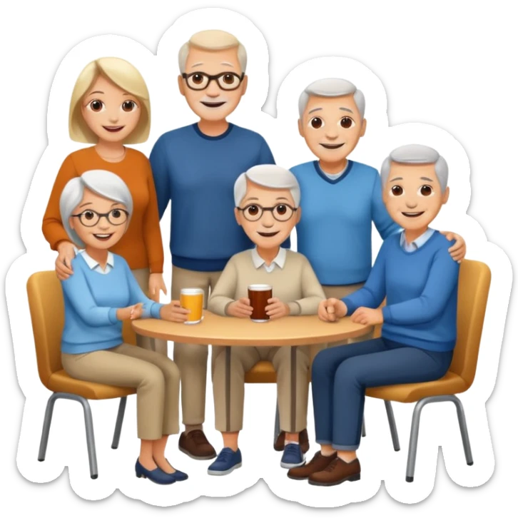 A large crowd of adults and seniors in casual clothing at an afterwork meeting sticker