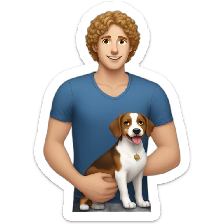 Russian white Boy with curly Hair with dog Entlebucher zennenhund sticker