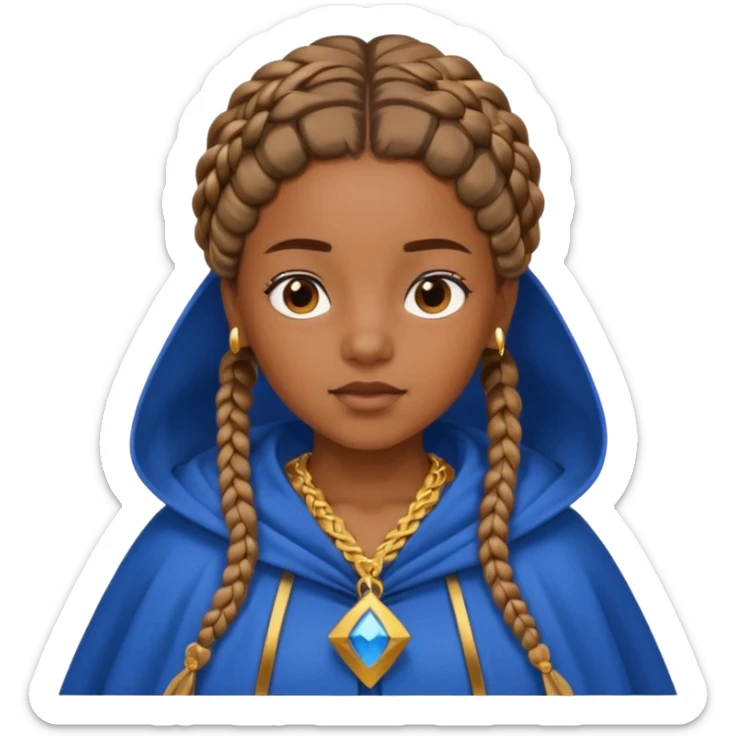 brown skin girl with braided hair, wearing blue cloak sticker