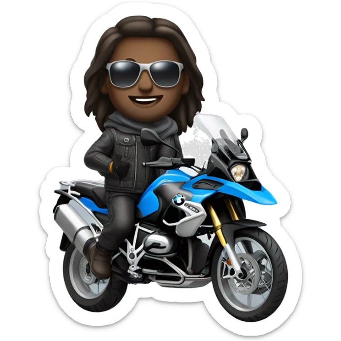 bmw gs 1250 male rider sunglases on bike dark hair blue eyes sticker