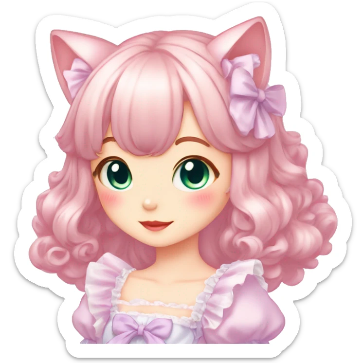 Shiny Blushing Cute Kawaii Beautiful Pastel Lolita Anime Catgirl Trending Style Cottagecore Pastelcore  sticker